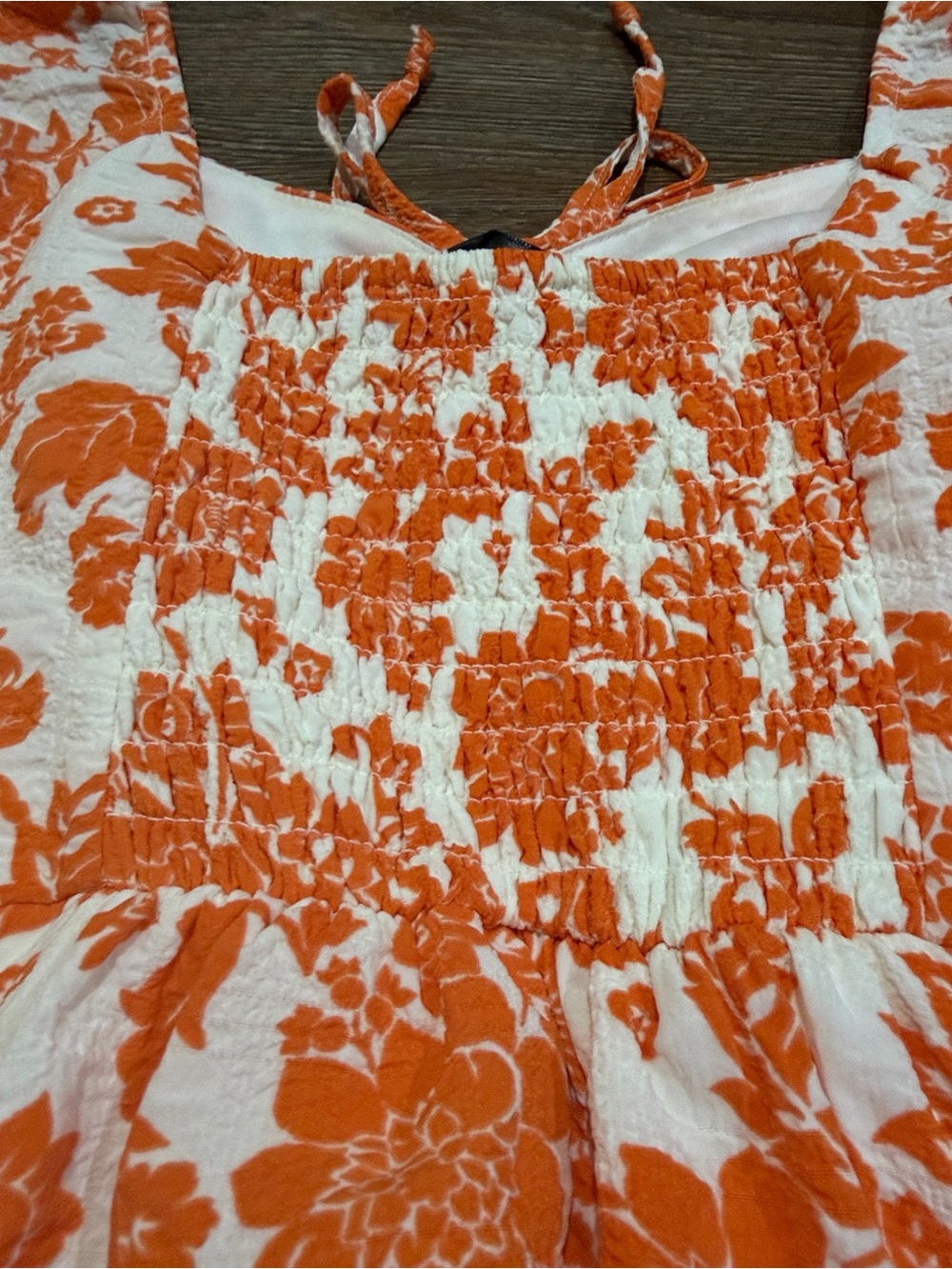 Crystal Doll Orange White Floral Smocked Tiered Ruffle Mini Dress XS - Picture 9 of 11